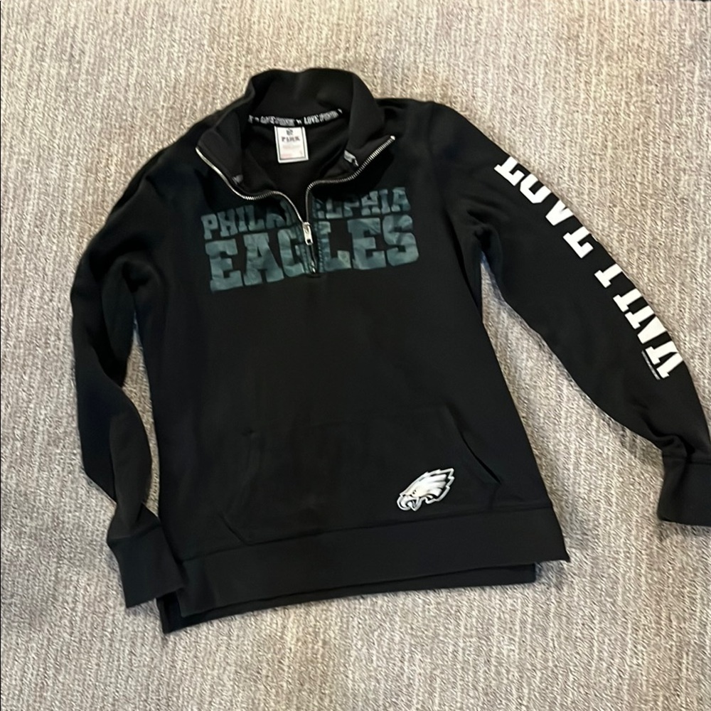 Victoria Secrets Pink Philadelphia Eagles Black Quarter-Zip Sweater